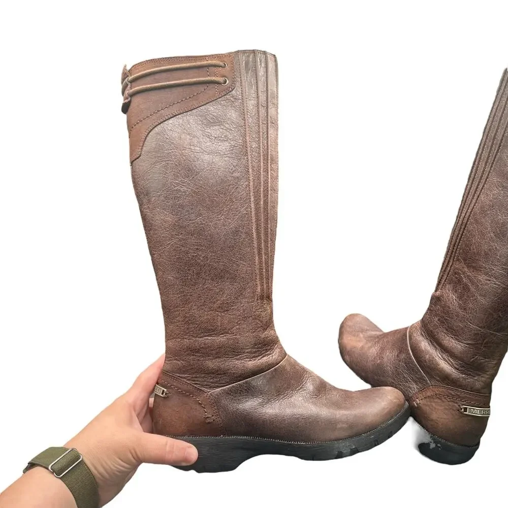 Merrell Vera Peak Espresso Leather Riding Boots Women’s 7 Brown Tall Zip